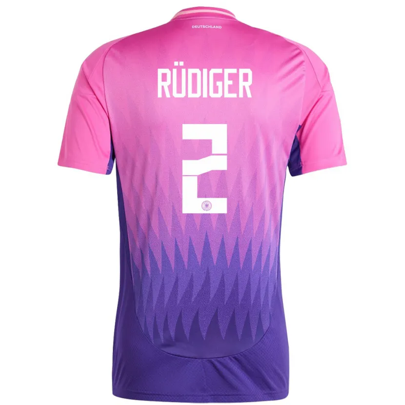 Danxen Herren Deutschland Antonio Rudiger #2 Pink Lila Auswärtstrikot Trikot 24-26 T-Shirt