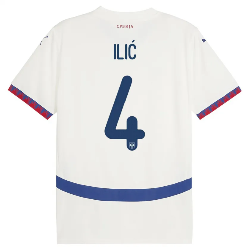 Danxen Herren Serbien Marija Ilic #4 Weiß Auswärtstrikot Trikot 24-26 T-Shirt