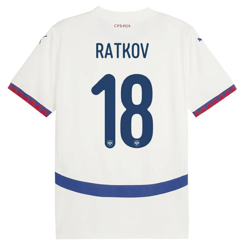 Danxen Herren Serbien Petar Ratkov #18 Weiß Auswärtstrikot Trikot 24-26 T-Shirt
