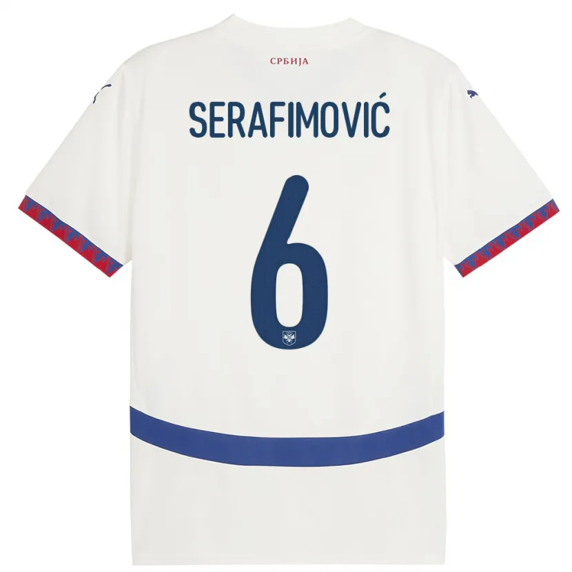 Danxen Herren Serbien Vojin Serafimovic #6 Weiß Auswärtstrikot Trikot 24-26 T-Shirt