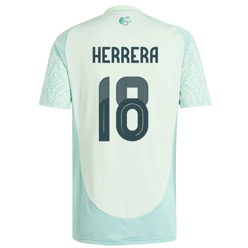 Danxen Herren Mexiko Ozziel Herrera #18 Leinengrün Auswärtstrikot Trikot 24-26 T-Shirt