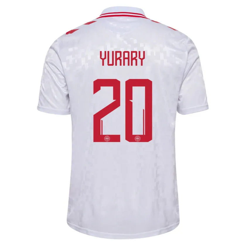 Danxen Herren Dänemark Yussuf Poulsen #20 Weiß Auswärtstrikot Trikot 24-26 T-Shirt