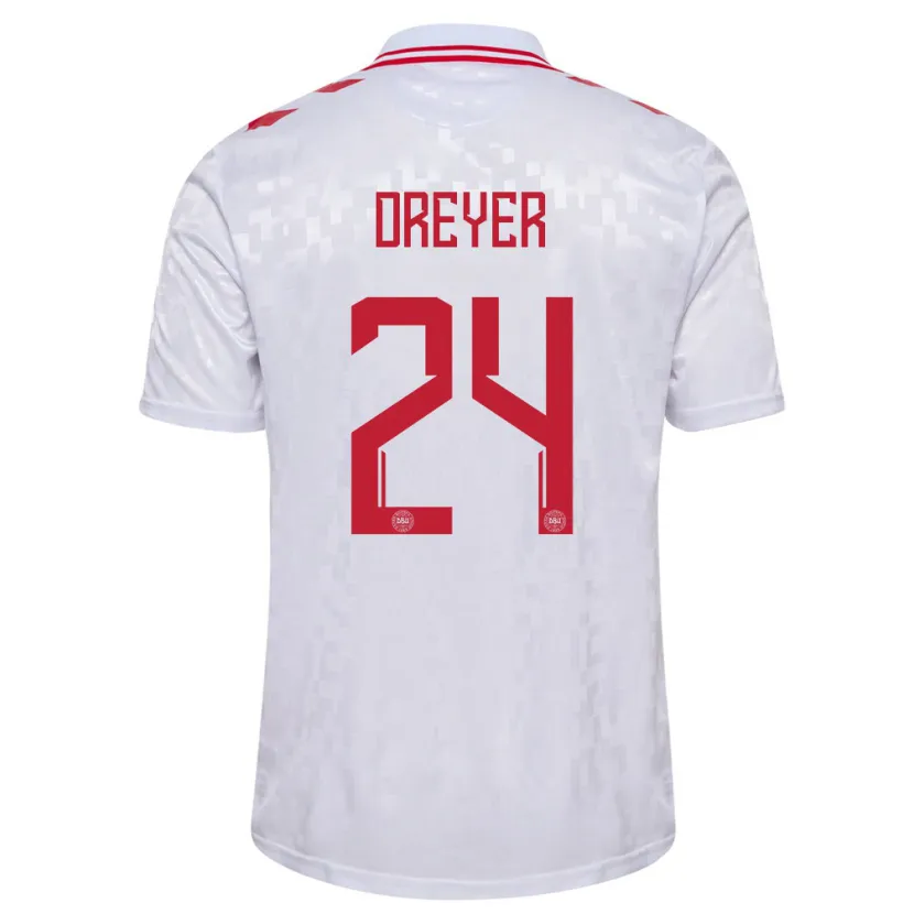 Danxen Herren Dänemark Anders Dreyer #24 Weiß Auswärtstrikot Trikot 24-26 T-Shirt