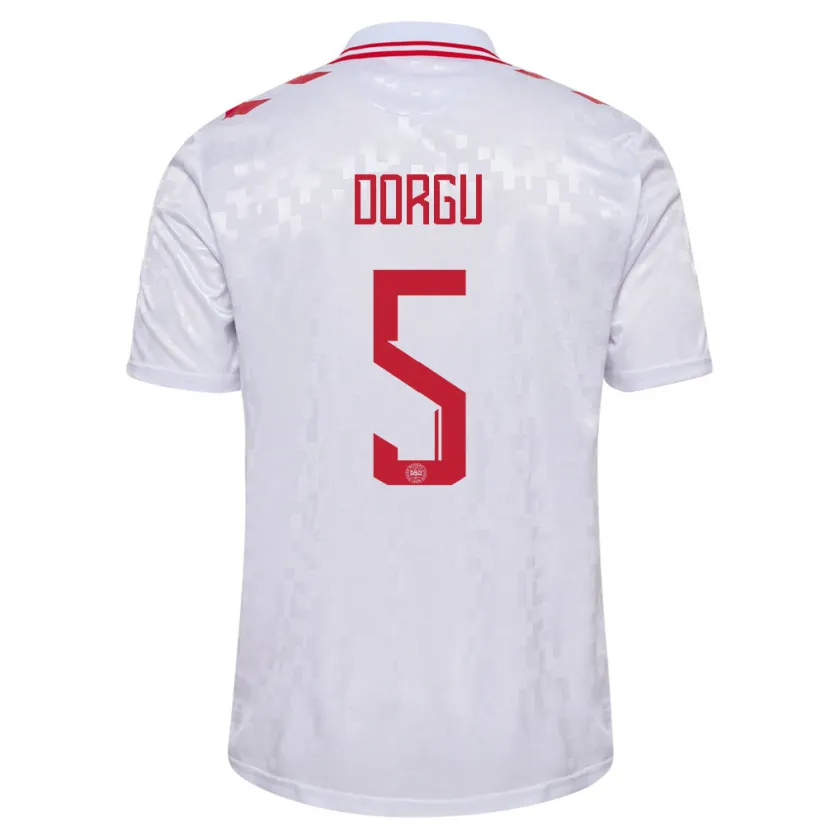 Danxen Herren Dänemark Patrick Dorgu #5 Weiß Auswärtstrikot Trikot 24-26 T-Shirt