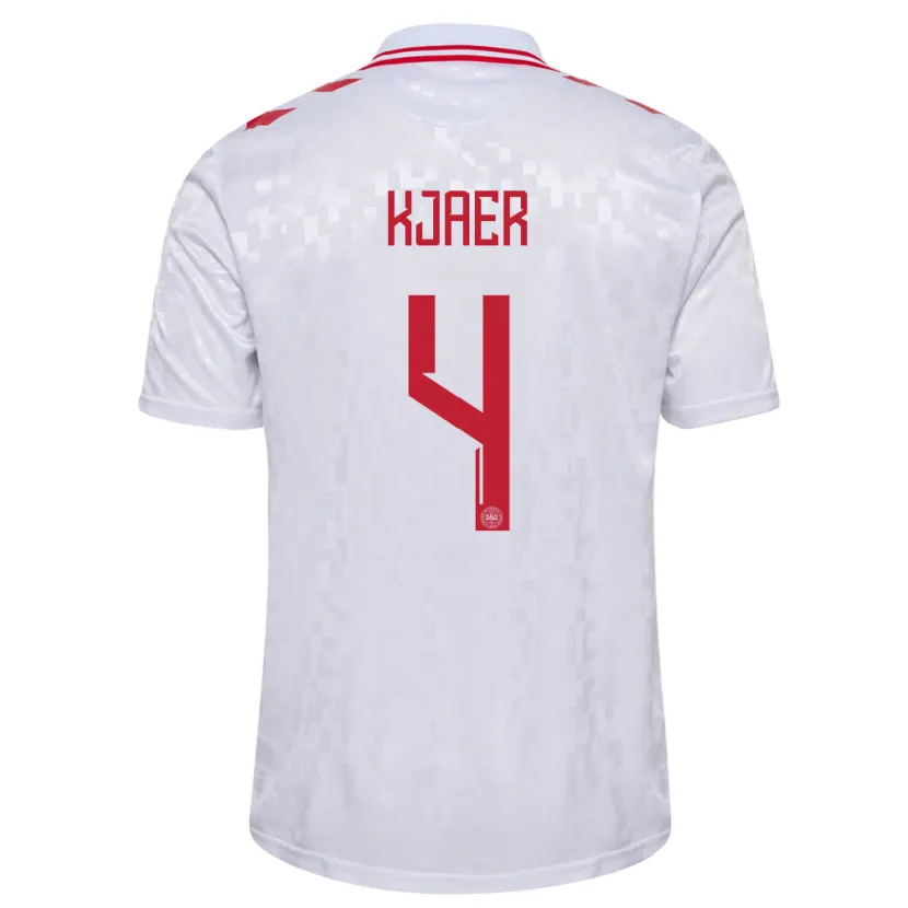 Danxen Herren Dänemark Simon Kjaer #4 Weiß Auswärtstrikot Trikot 24-26 T-Shirt