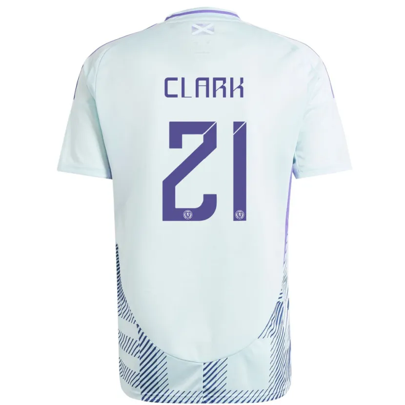 Danxen Herren Schottland Zander Clark #21 Helles Mintblau Auswärtstrikot Trikot 24-26 T-Shirt