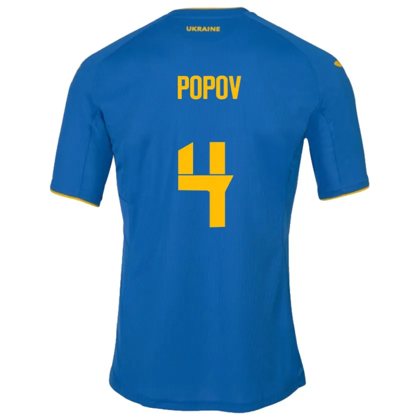 Danxen Herren Ukraine Denys Popov #4 Blau Auswärtstrikot Trikot 24-26 T-Shirt