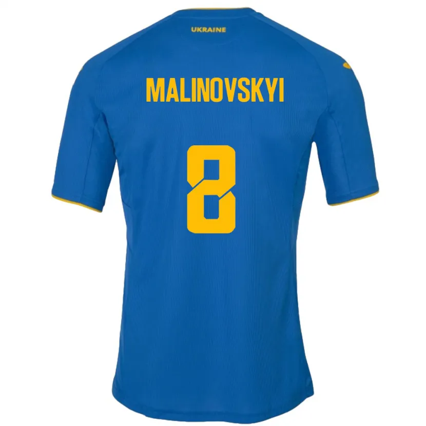 Danxen Herren Ukraine Ruslan Malinovskyi #8 Blau Auswärtstrikot Trikot 24-26 T-Shirt