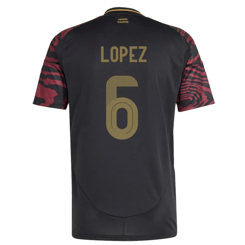 Danxen Herren Peru Marcos López #6 Schwarz Auswärtstrikot Trikot 24-26 T-Shirt