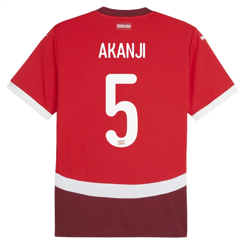 Danxen Damen Schweiz Manuel Akanji #5 Rot Heimtrikot Trikot 24-26 T-Shirt