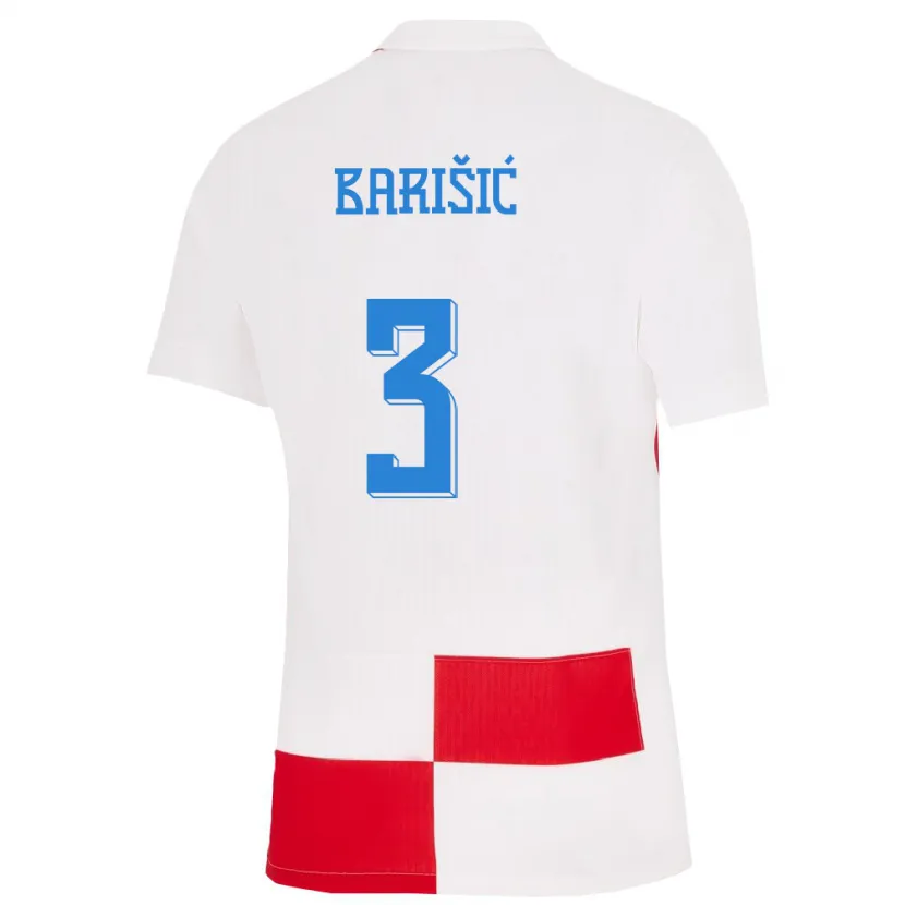 Danxen Damen Kroatien Borna Barisic #3 Weiß Rot Heimtrikot Trikot 24-26 T-Shirt
