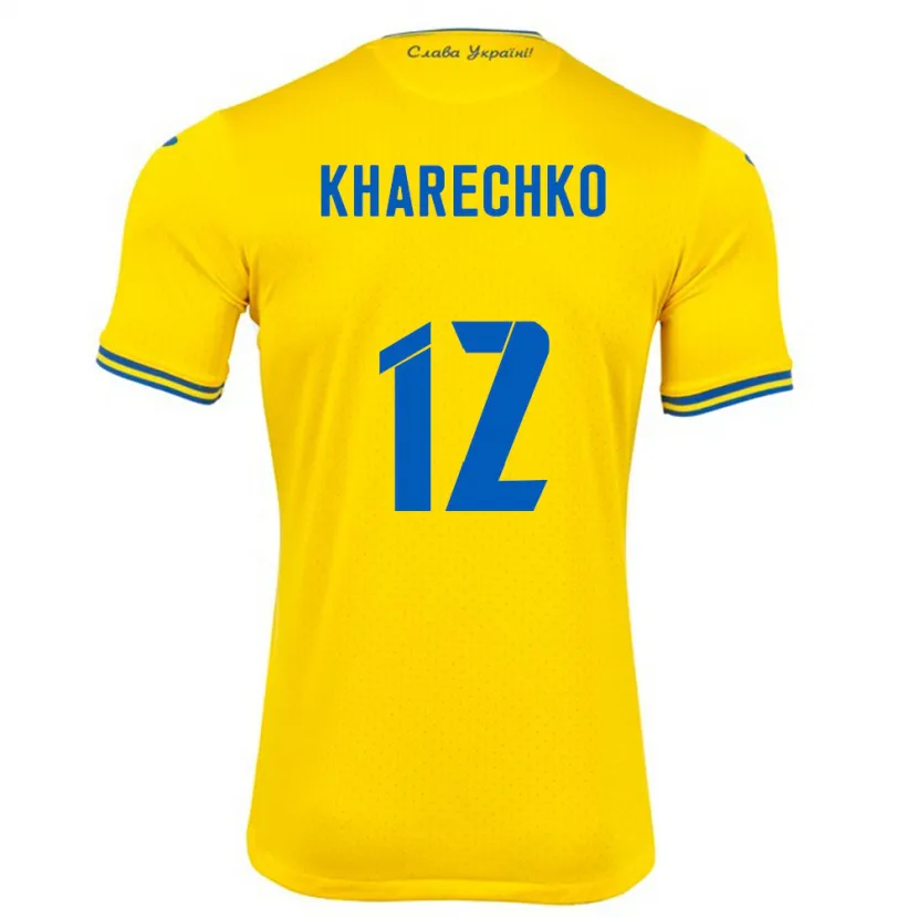 Danxen Damen Ukraine Oleksandr Kharechko #12 Gelb Heimtrikot Trikot 24-26 T-Shirt