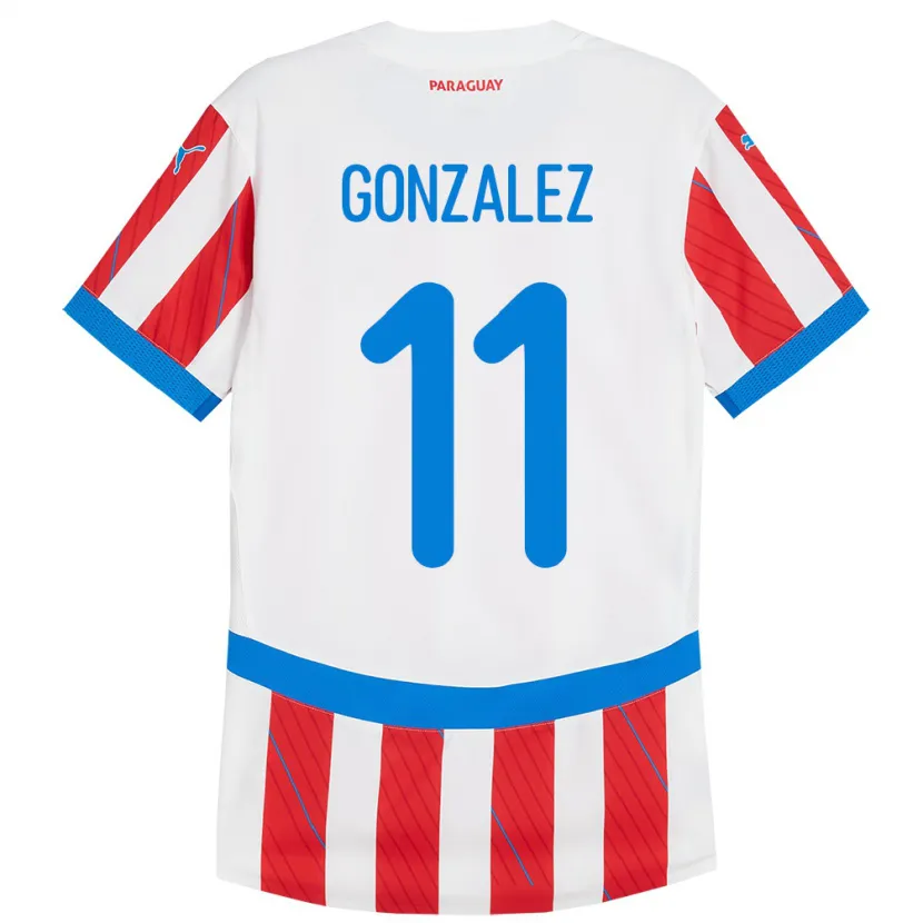 Danxen Damen Paraguay Enso González #11 Weiß Rot Heimtrikot Trikot 24-26 T-Shirt