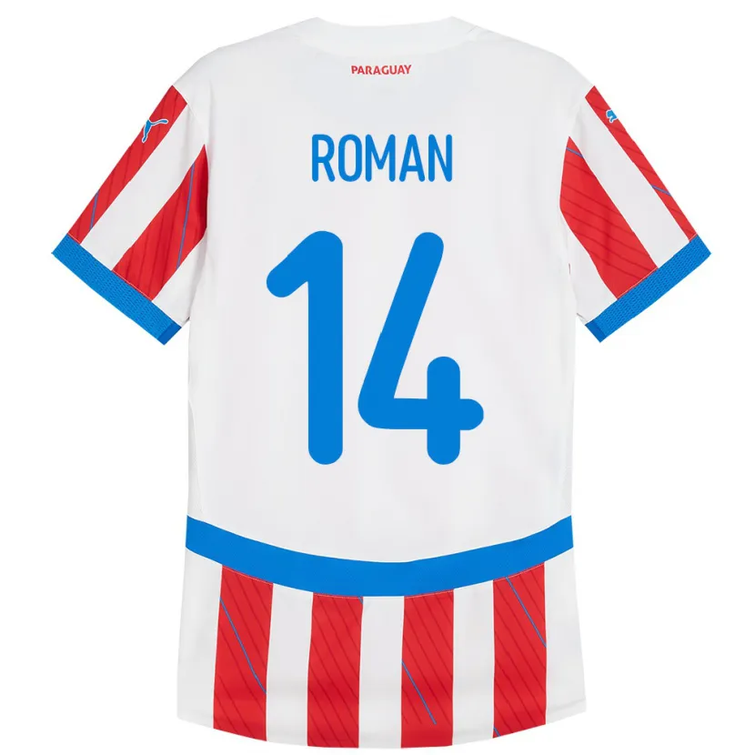 Danxen Damen Paraguay Fernando Román #14 Weiß Rot Heimtrikot Trikot 24-26 T-Shirt