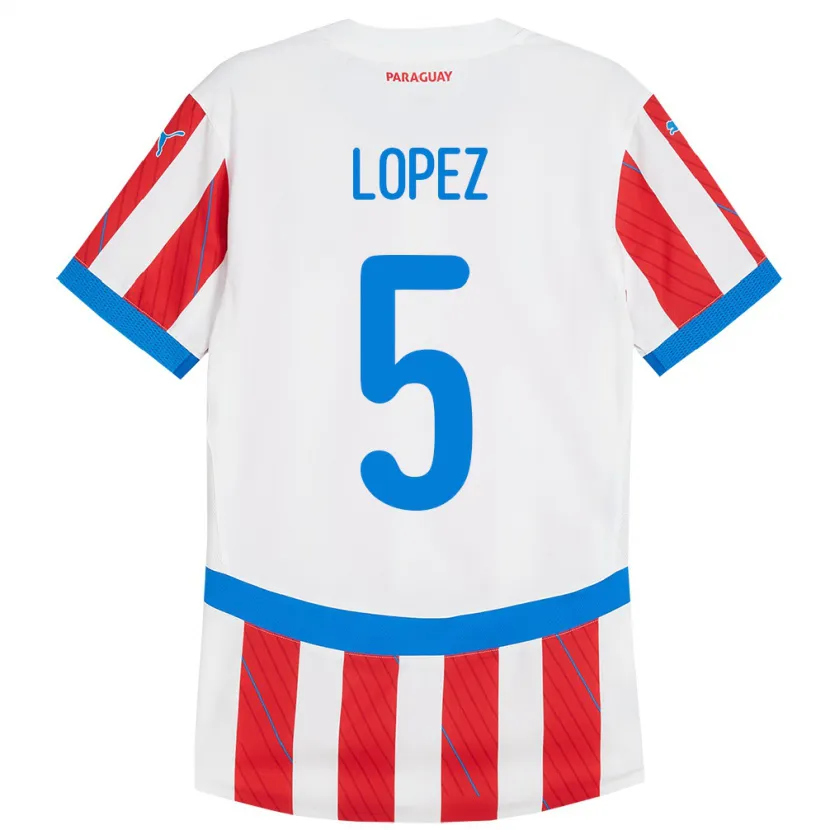 Danxen Damen Paraguay Óscar López #5 Weiß Rot Heimtrikot Trikot 24-26 T-Shirt