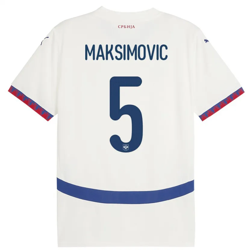 Danxen Damen Serbien Nemanja Maksimovic #5 Weiß Auswärtstrikot Trikot 24-26 T-Shirt