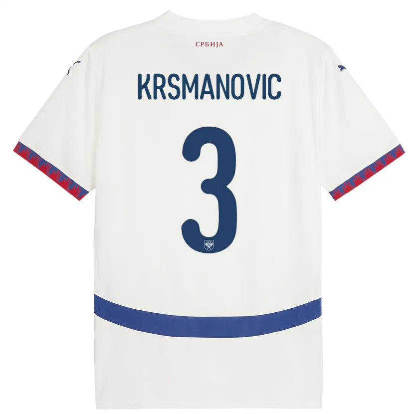 Danxen Damen Serbien Nemanja Krsmanovic #3 Weiß Auswärtstrikot Trikot 24-26 T-Shirt