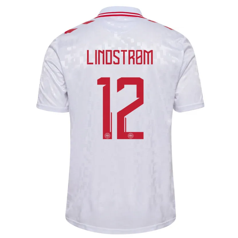 Danxen Damen Dänemark Jesper Lindstrøm #12 Weiß Auswärtstrikot Trikot 24-26 T-Shirt