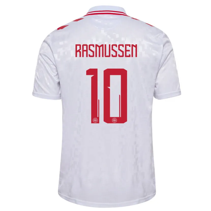 Danxen Damen Dänemark Christian Rasmussen #10 Weiß Auswärtstrikot Trikot 24-26 T-Shirt