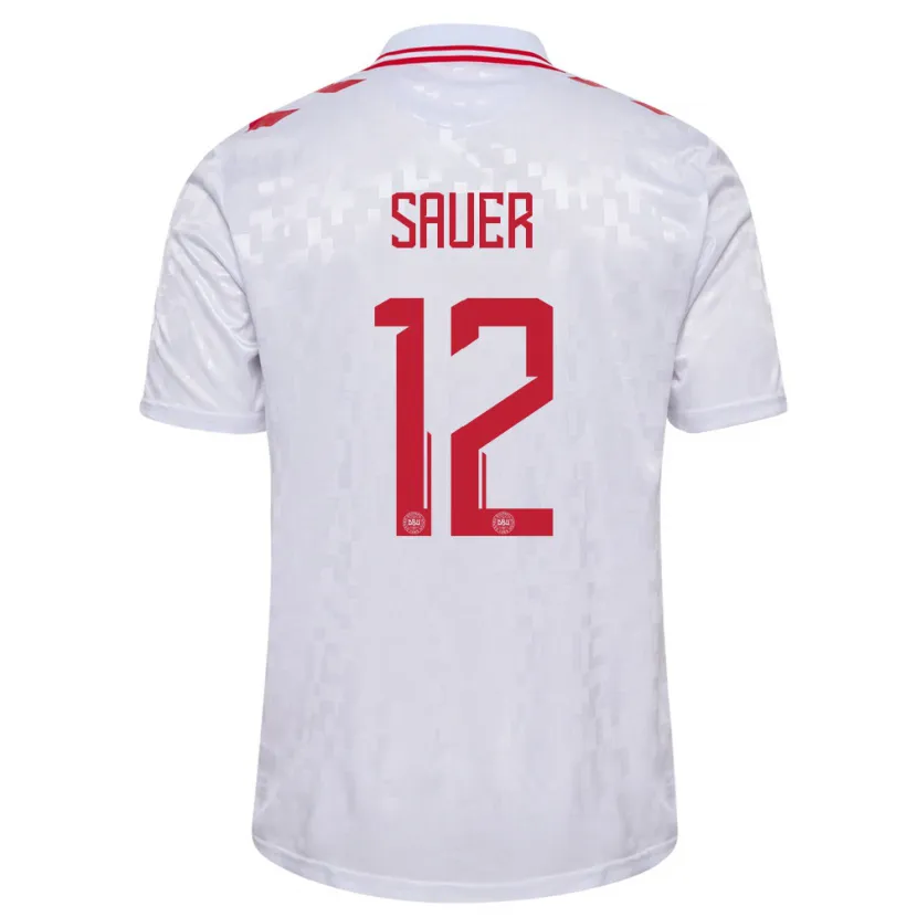 Danxen Damen Dänemark Mathias Sauer #12 Weiß Auswärtstrikot Trikot 24-26 T-Shirt