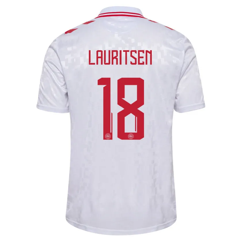 Danxen Damen Dänemark Tobias Lauritsen #18 Weiß Auswärtstrikot Trikot 24-26 T-Shirt