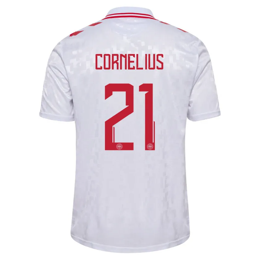 Danxen Damen Dänemark Andreas Cornelius #21 Weiß Auswärtstrikot Trikot 24-26 T-Shirt