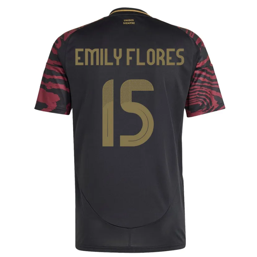 Danxen Damen Peru Emily Flores #15 Schwarz Auswärtstrikot Trikot 24-26 T-Shirt