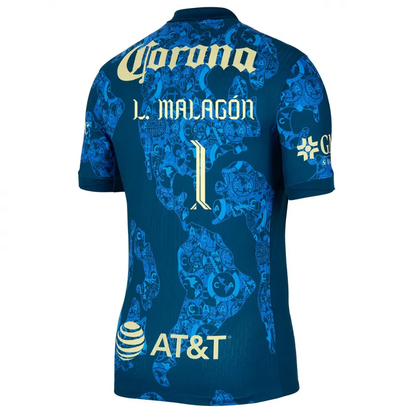 Danxen Kinder Luis Malagón #1 Blau Gelb Auswärtstrikot Trikot 2024/25 T-Shirt