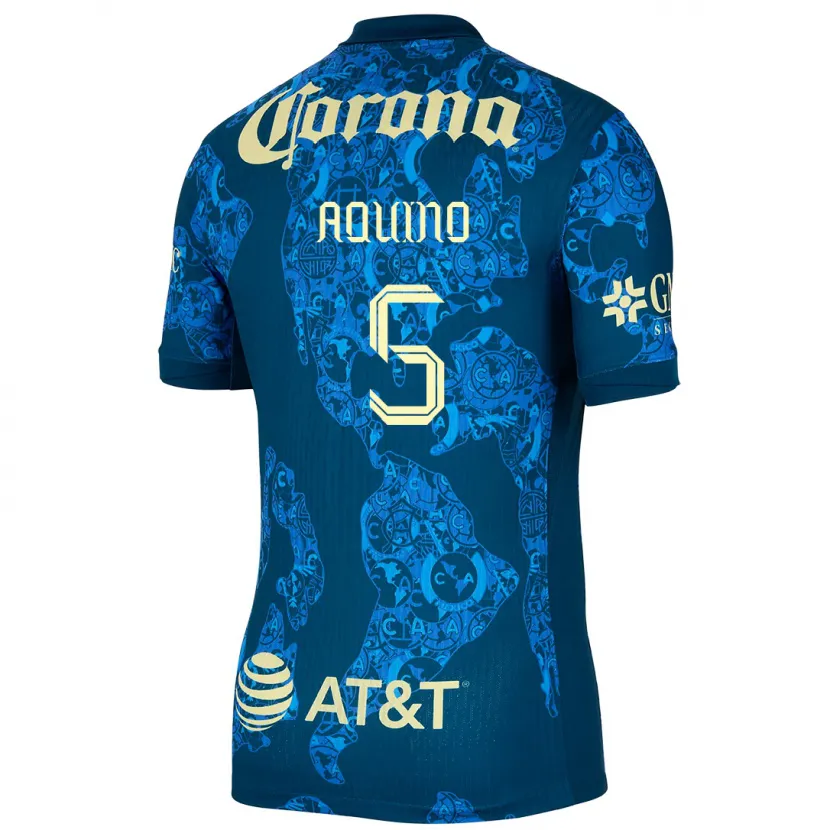 Danxen Kinder Pedro Aquino #5 Blau Gelb Auswärtstrikot Trikot 2024/25 T-Shirt
