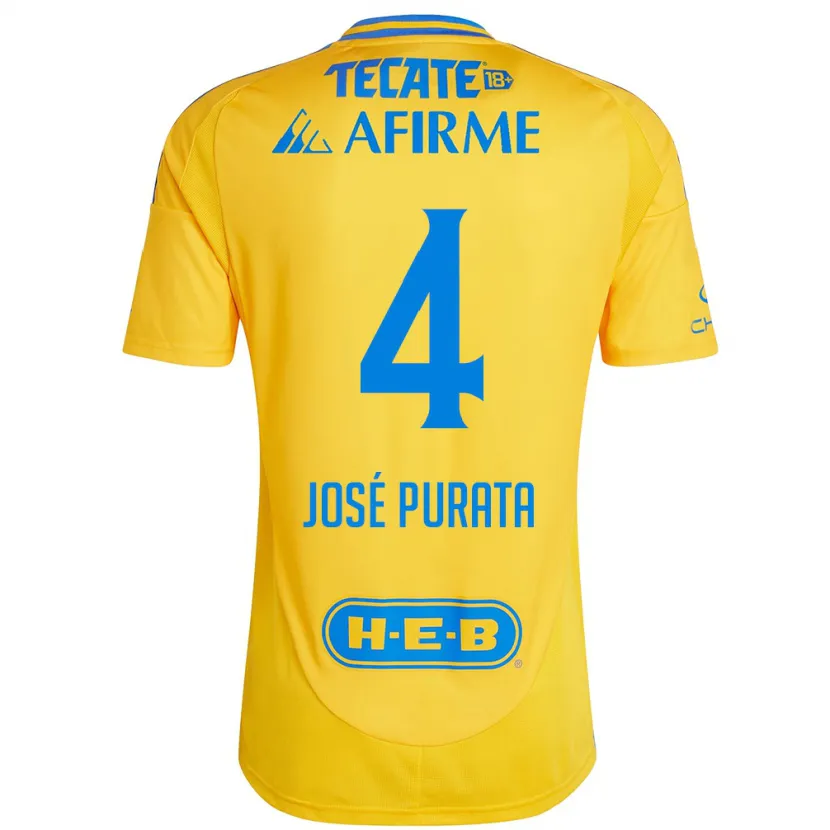 Danxen Kinder Juan José Purata #4 Goldgelb Heimtrikot Trikot 2024/25 T-Shirt