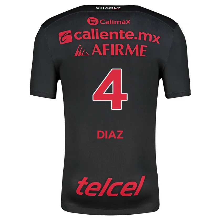 Danxen Kinder Nicolás Díaz #4 Schwarz Rot Heimtrikot Trikot 2024/25 T-Shirt