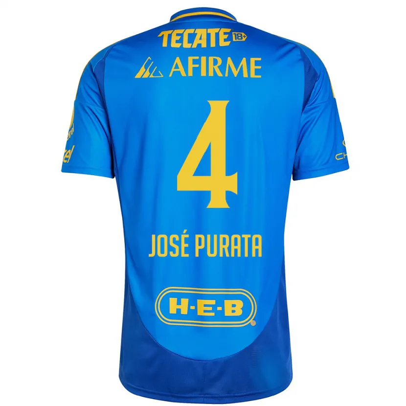 Danxen Kinder Juan José Purata #4 Blau Gelb Auswärtstrikot Trikot 2024/25 T-Shirt