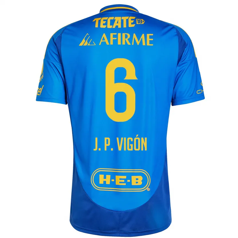 Danxen Kinder Juan Pablo Vigón #6 Blau Gelb Auswärtstrikot Trikot 2024/25 T-Shirt