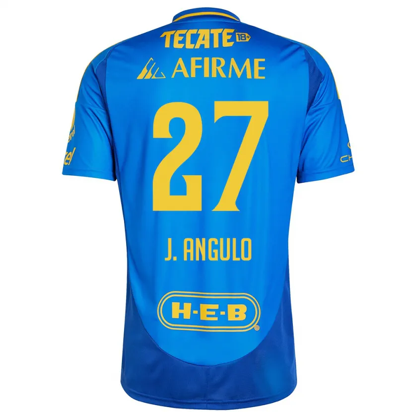 Danxen Kinder Jesús Angulo #27 Blau Gelb Auswärtstrikot Trikot 2024/25 T-Shirt