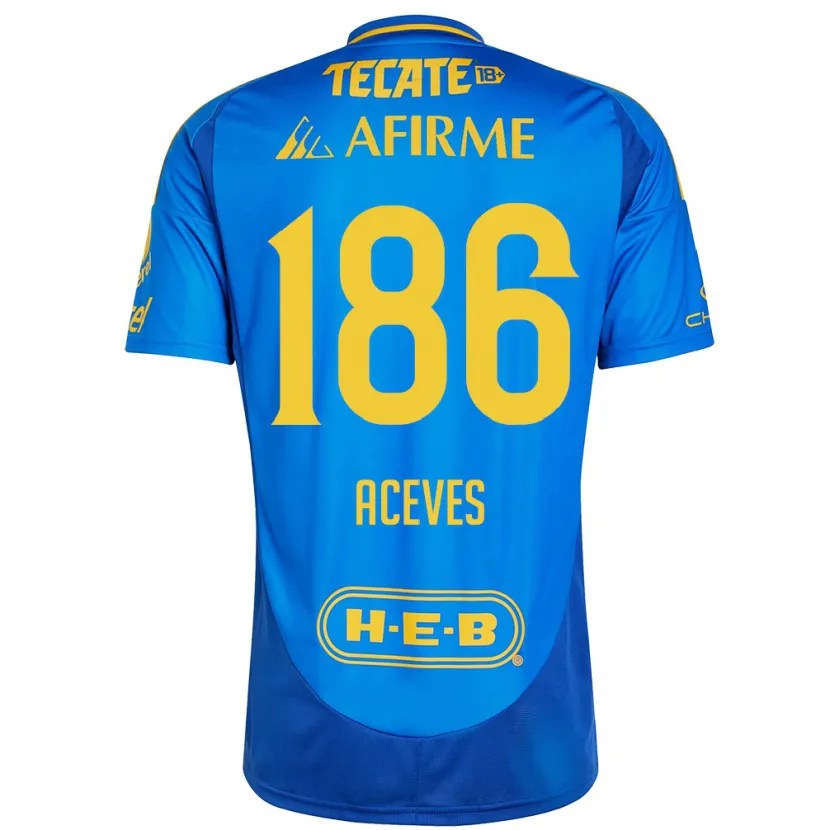 Danxen Kinder Israel Aceves #186 Blau Gelb Auswärtstrikot Trikot 2024/25 T-Shirt