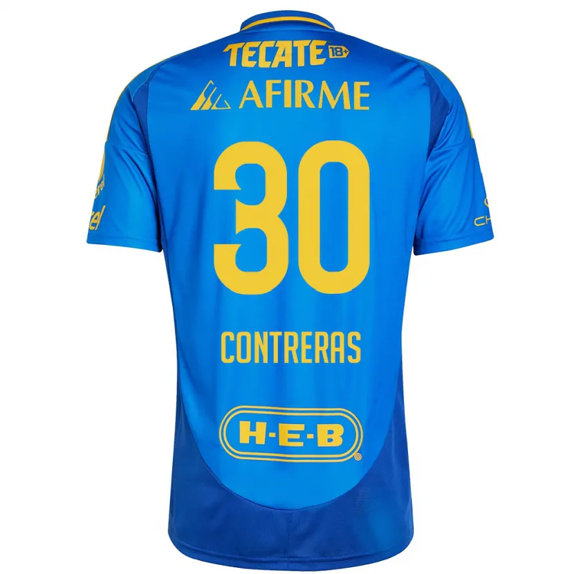 Danxen Kinder Lizeth Contreras #30 Blau Gelb Auswärtstrikot Trikot 2024/25 T-Shirt