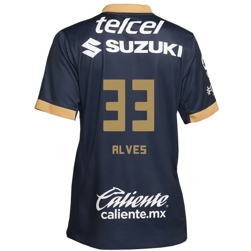 Danxen Herren Dani Alves #33 Obsidian Gold Weiß Auswärtstrikot Trikot 2024/25 T-Shirt