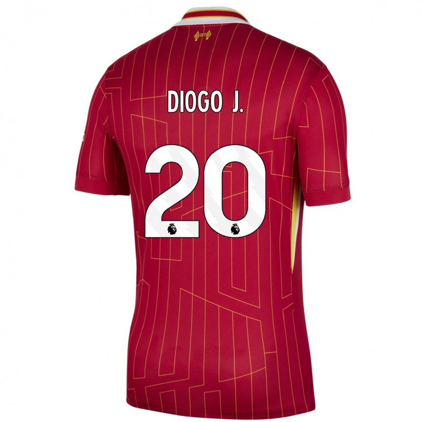 Danxen Kinder Diogo Jota #20 Rot Gelb Weiß Heimtrikot Trikot 2024/25 T-Shirt