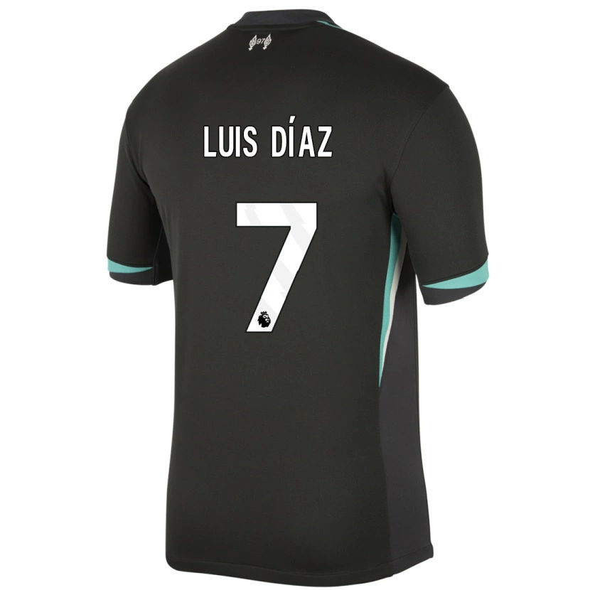 Danxen Kinder Luis Díaz #7 Schwarz Anthrazitweiß Auswärtstrikot Trikot 2024/25 T-Shirt