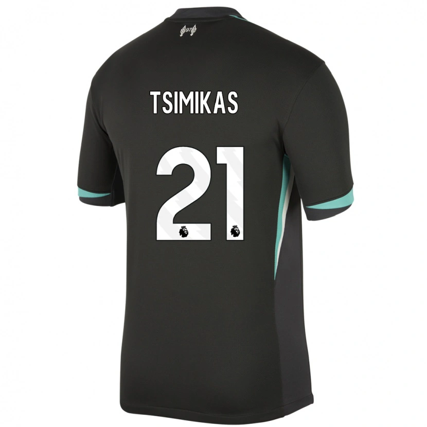 Danxen Kinder Konstantinos Tsimikas #21 Schwarz Anthrazitweiß Auswärtstrikot Trikot 2024/25 T-Shirt