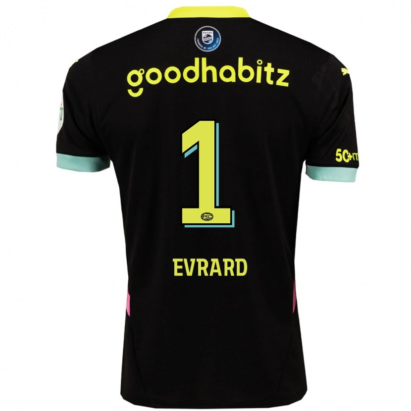 Danxen Kinder Nicky Evrard #1 Schwarz Gelb Auswärtstrikot Trikot 2024/25 T-Shirt