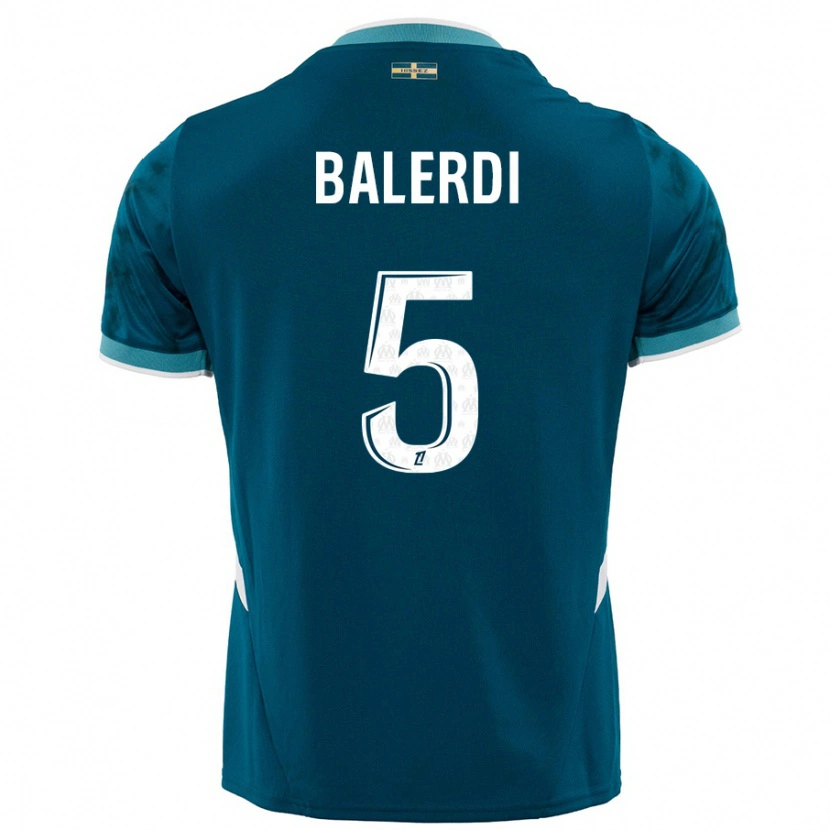 Danxen Kinder Leonardo Balerdi #5 Türkisblau Auswärtstrikot Trikot 2024/25 T-Shirt