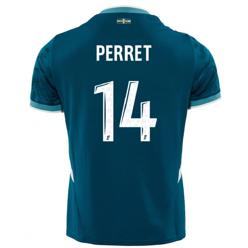 Danxen Kinder Jenny Perret #14 Türkisblau Auswärtstrikot Trikot 2024/25 T-Shirt