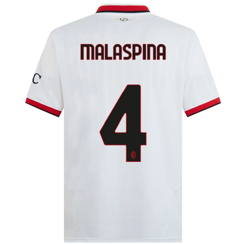 Danxen Kinder Mattia Malaspina #4 Weiß Schwarz Rot Auswärtstrikot Trikot 2024/25 T-Shirt