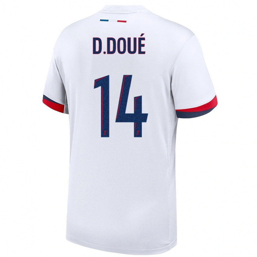 Danxen Kinder Désiré Doué #14 Weiß Blau Rot Auswärtstrikot Trikot 2024/25 T-Shirt
