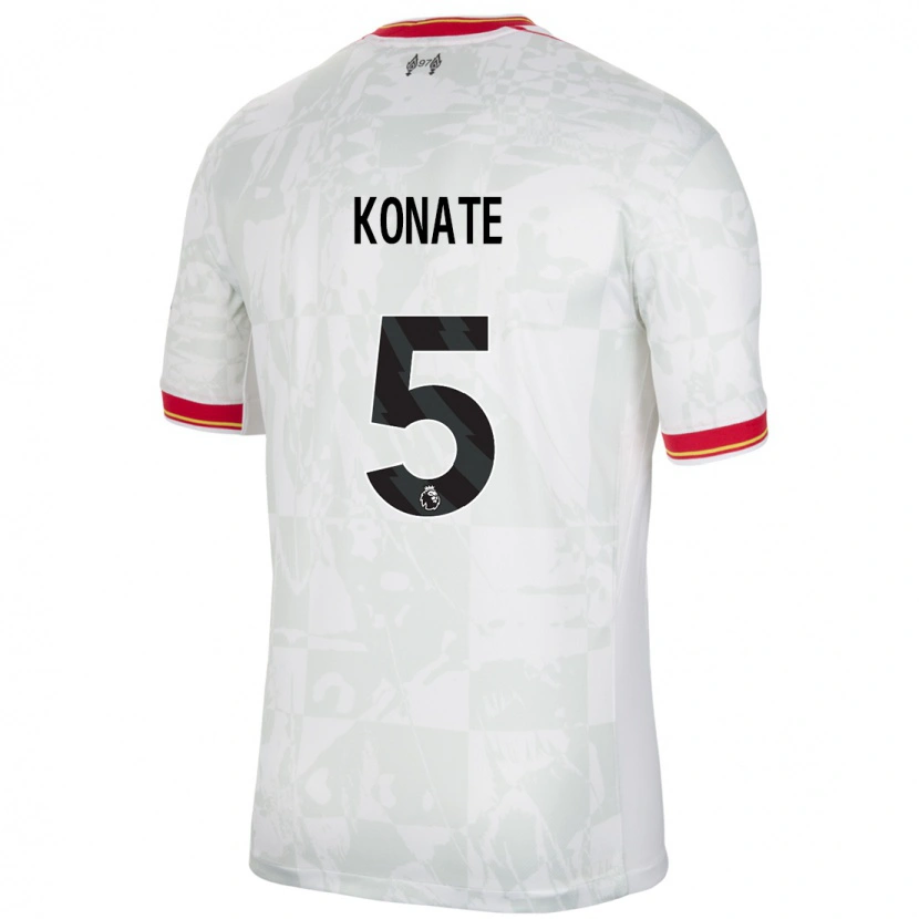 Danxen Kinder Ibrahima Konaté #5 Weiß Rot Schwarz Ausweichtrikot Trikot 2024/25 T-Shirt
