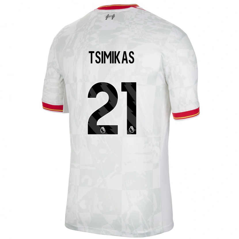 Danxen Kinder Konstantinos Tsimikas #21 Weiß Rot Schwarz Ausweichtrikot Trikot 2024/25 T-Shirt