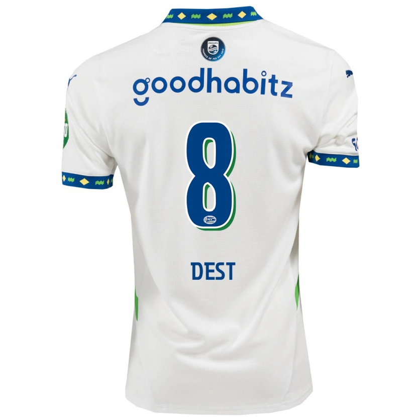 Danxen Kinder Sergiño Dest #8 Weiß Dunkelblau Ausweichtrikot Trikot 2024/25 T-Shirt