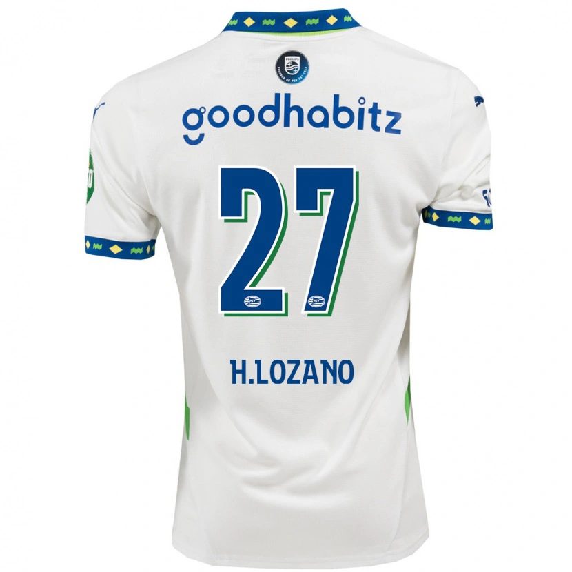 Danxen Kinder Hirving Lozano #27 Weiß Dunkelblau Ausweichtrikot Trikot 2024/25 T-Shirt