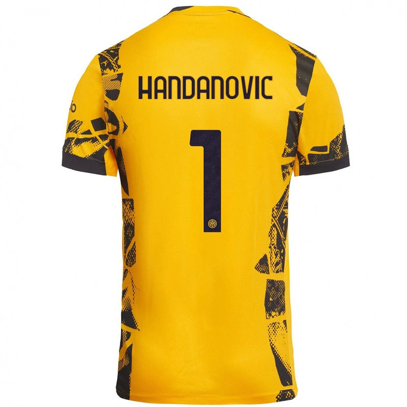 Danxen Kinder Samir Handanovic #1 Gold Schwarz Ausweichtrikot Trikot 2024/25 T-Shirt